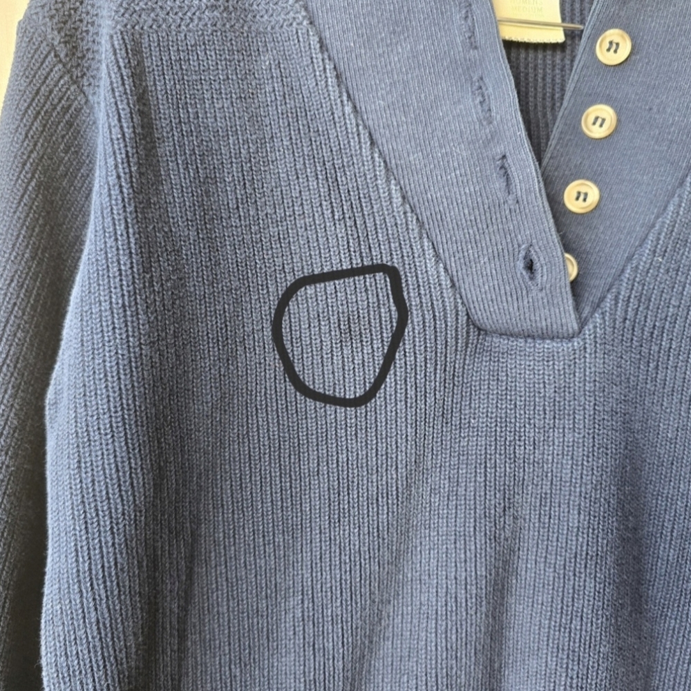 Vintage LL Bean Navy Blue Cotton Knit Button Sweater Womens Medium - Picture 3 of 10